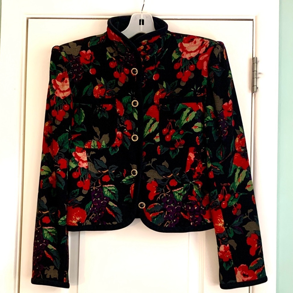 EMANUAL UNGARO PARALLELE PARIS VINTAGE 1989 BLACK FLORAL JACKET  SIZE 10